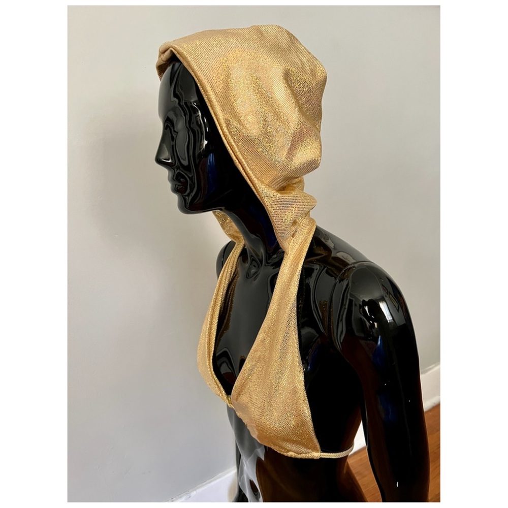 Gold Iridescent Bikini Style Hooded Halter Top - Festivals, Dance Wear